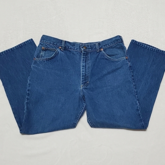 VINTAGE 70s Lee Union Made High Waisted Cropped Flare Cotton Husky Denim Jeans - Picture 5 of 14